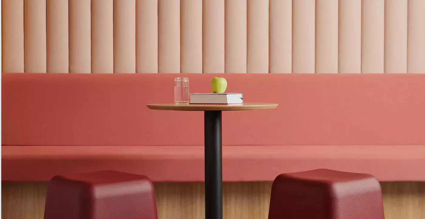 Designer seating arrangement with warm lighting in Moroso showroom