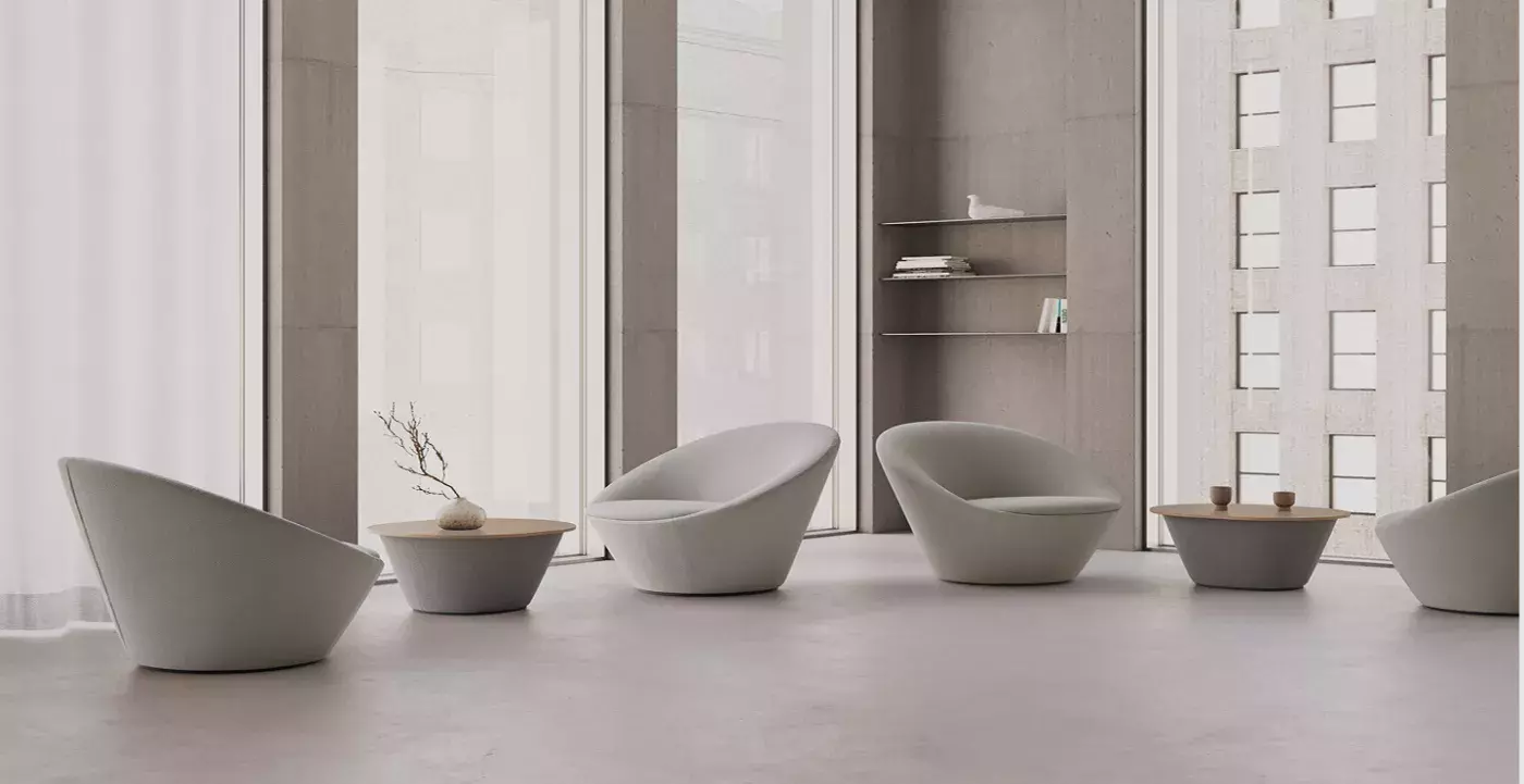 Close-up of a textured modern chair in showroom setting