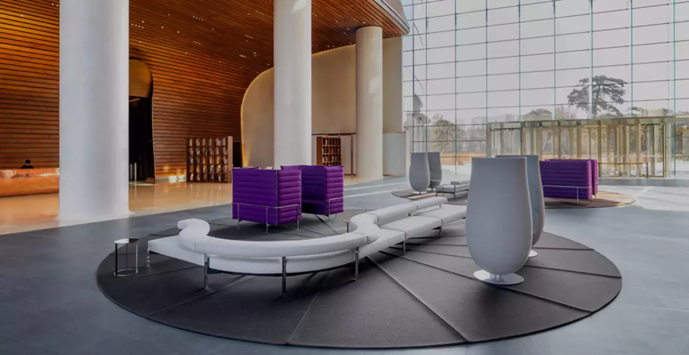 Contemporary sofa and decor in showroom space